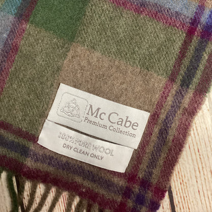 McCabe Green Purple Tartan Pure New Wool Scarf