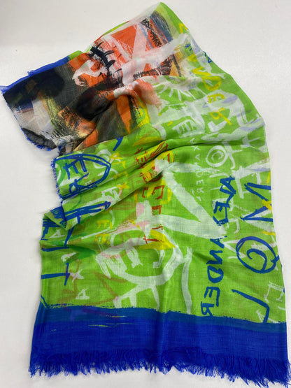 Alexander McQueen Blue and Green Graffiti Silk Scarf