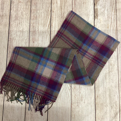 McCabe Green Purple Tartan Pure New Wool Scarf