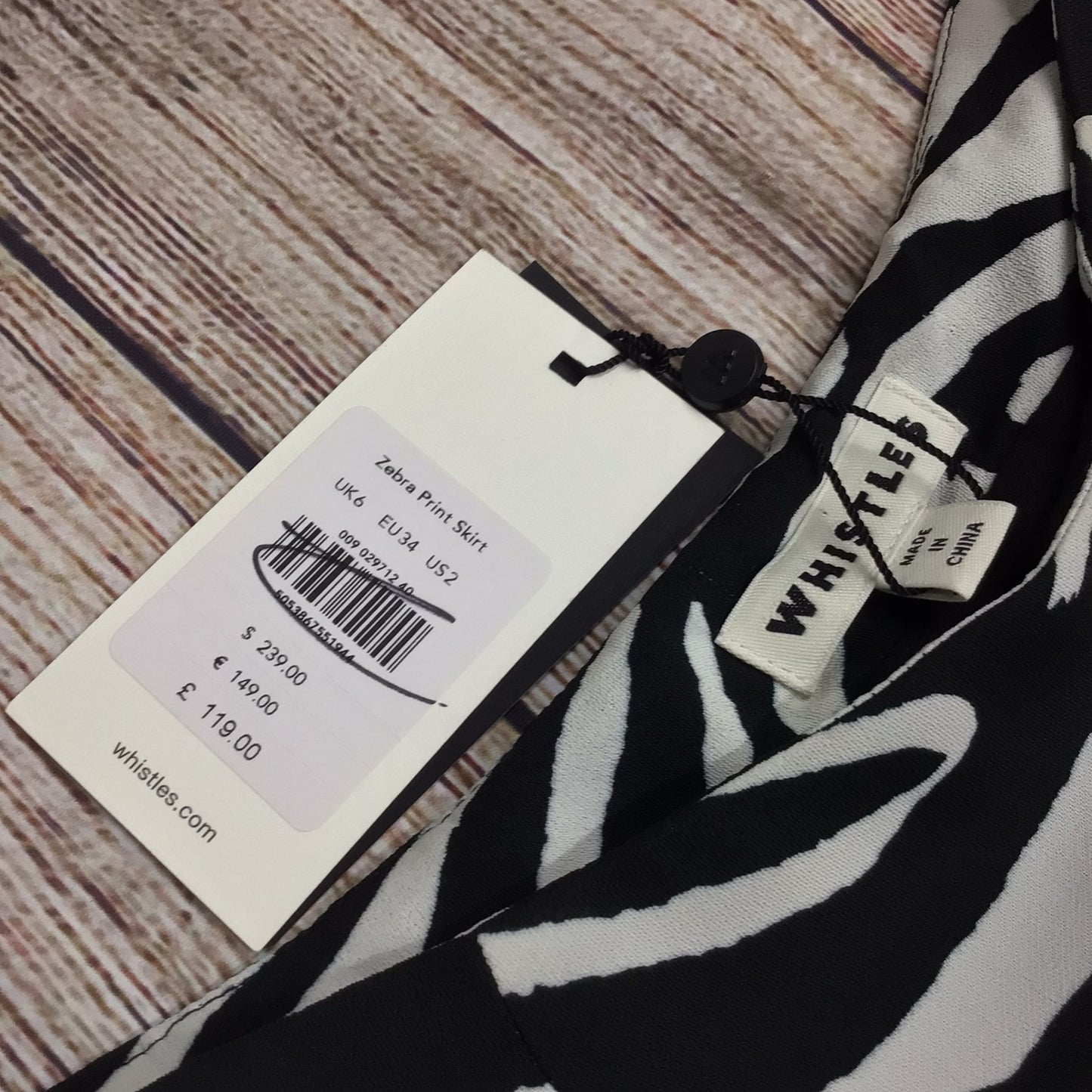 BNWT Whistles Black & White Zebra Print Size 6