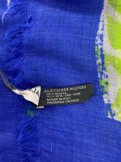 Alexander McQueen Blue and Green Graffiti Silk Scarf