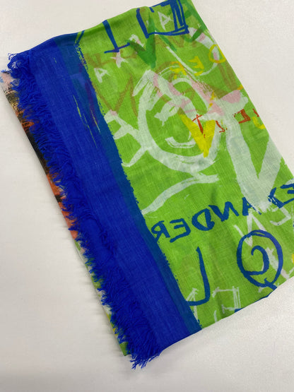 Alexander McQueen Blue and Green Graffiti Silk Scarf