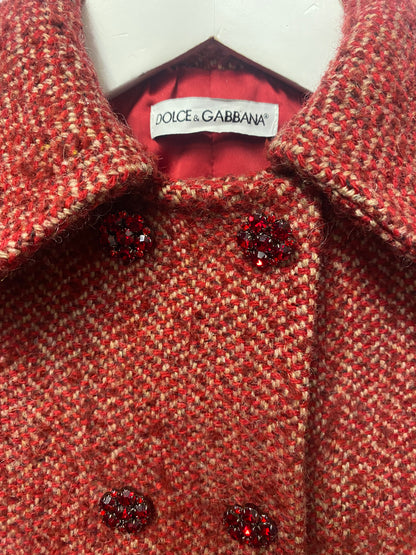Dolce & Gabbana Red Tweed Wool Blend double Breasted Jacket 4 Yrs