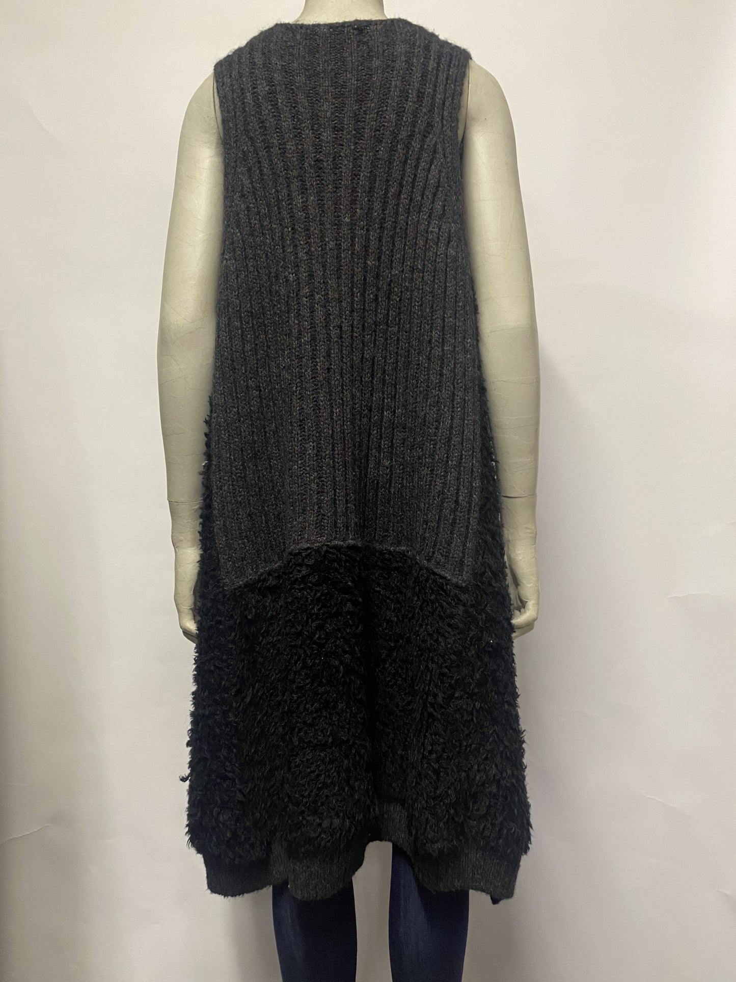 See By Chloe Black and Grey Mohair and Wool Blend Long Knitted Gilet 10