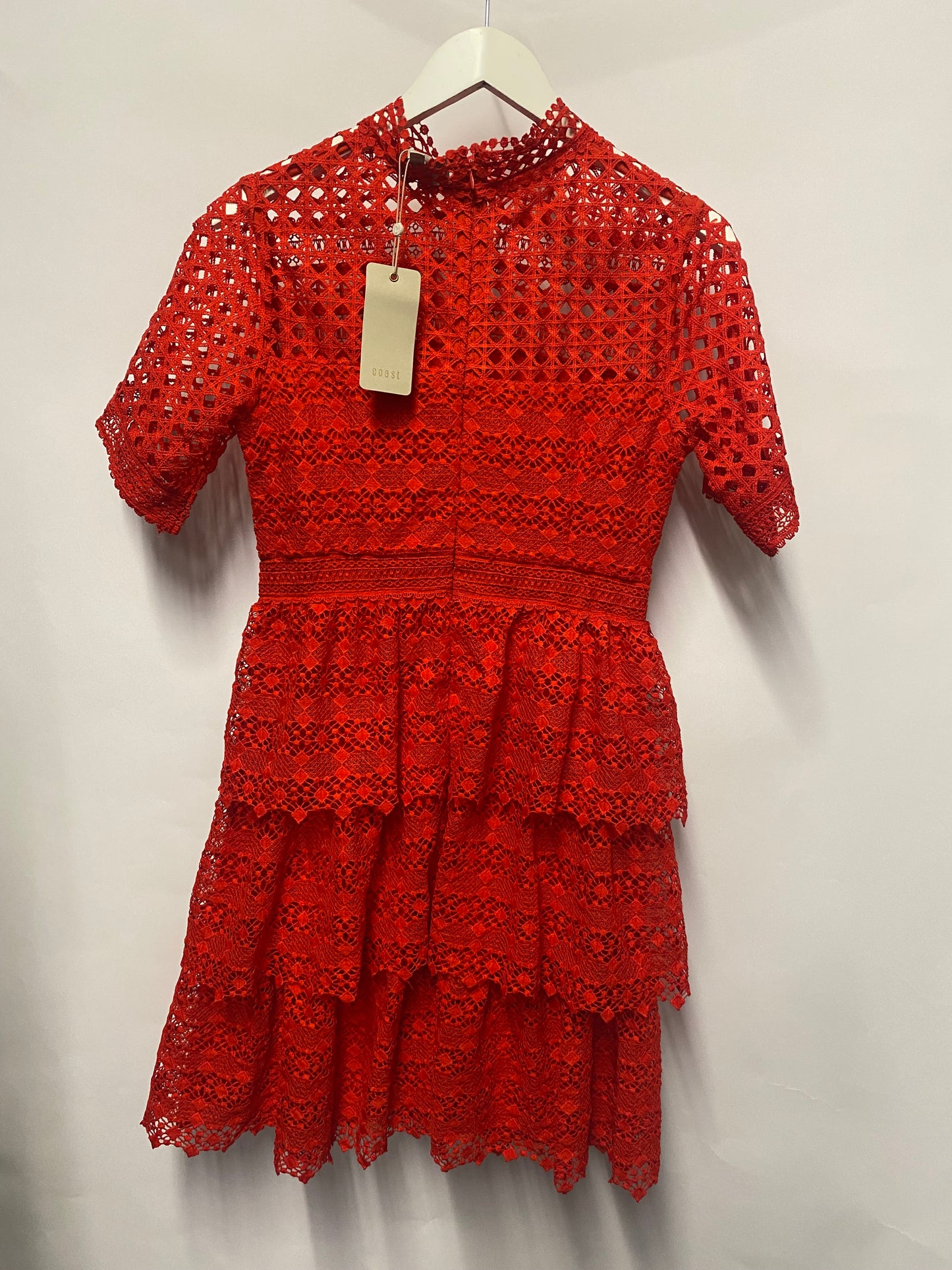 Coast Red Mixed Lace Tiered Mini Dress 10 BNWT