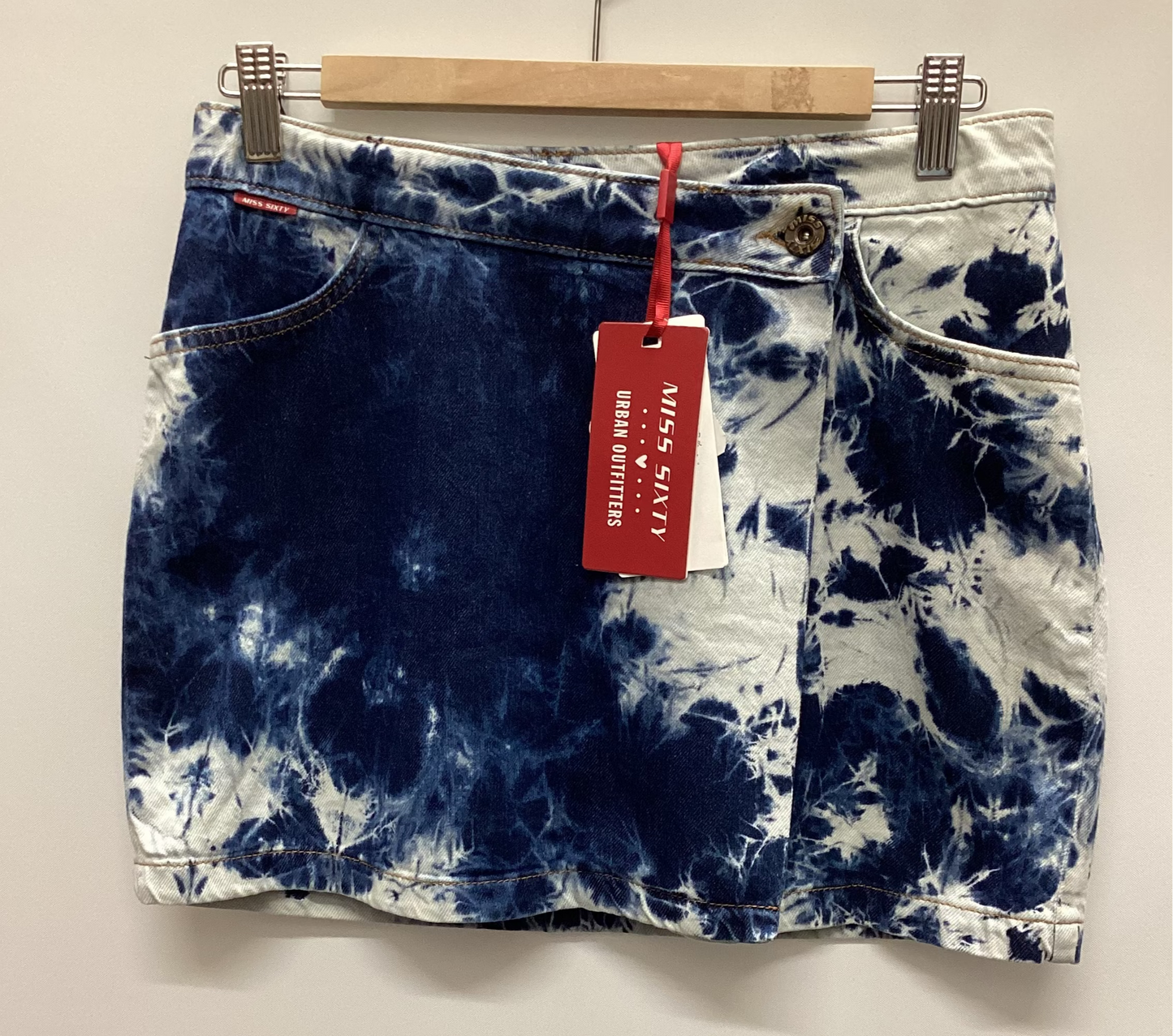 BNWT Miss Sixty Urban Outfitters Denim Tie-Dye Mini Skirt Size L