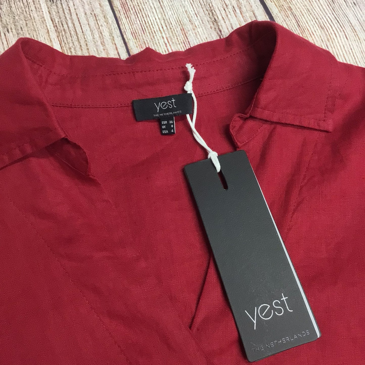 BNWT Yest Red Long Blouse 100% Linen RRP £64.95 Size 8