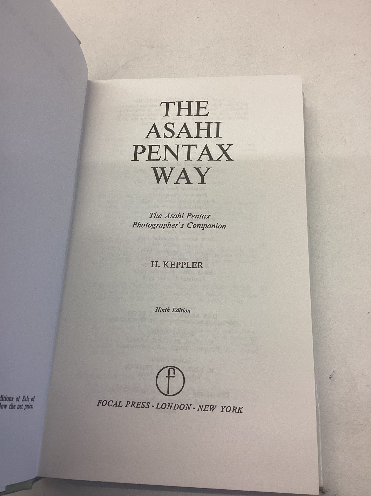 The Asahi Pentax Way Ninth Edition Herbert Keppler
