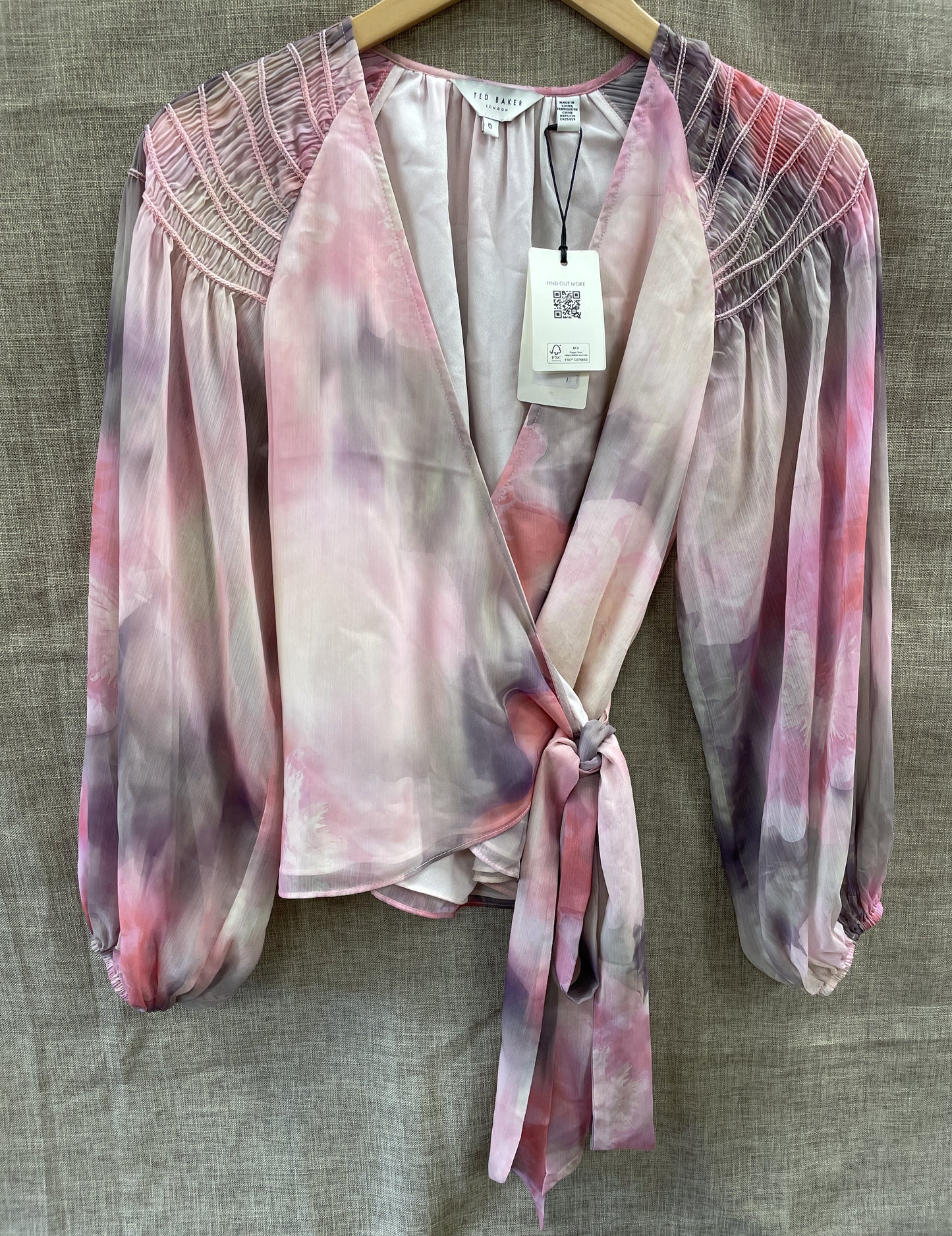 Ted Baker New with Tags Pink Ballet Wrap Style Long Sleeve Blouse Top Size 0 UK 6