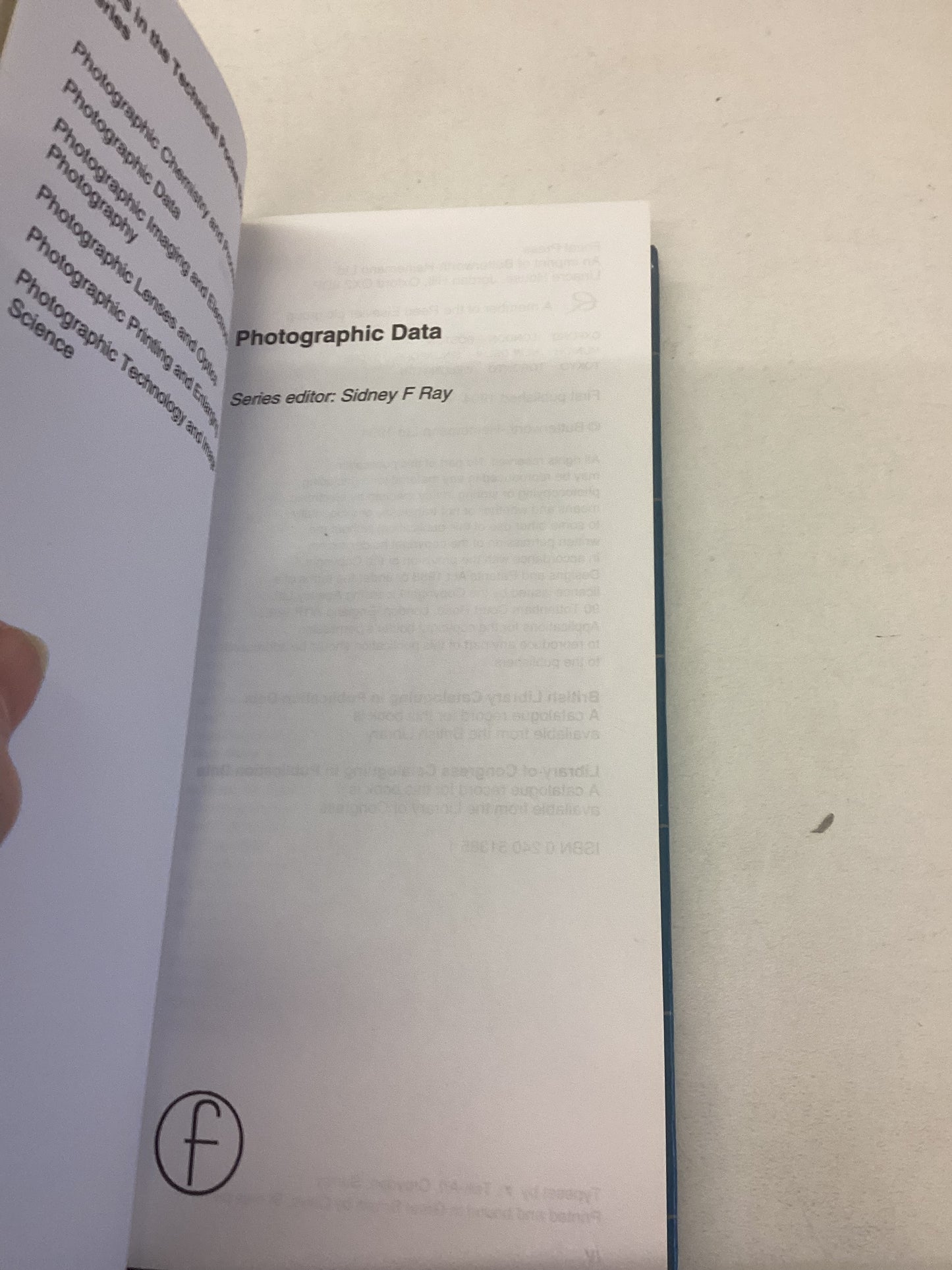 Photographic Data Series Editor Sidney F Ray