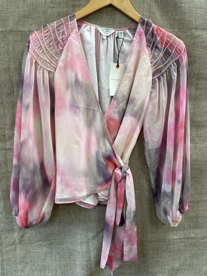 Ted Baker New with Tags Pink Ballet Wrap Style Long Sleeve Blouse Top Size 0 UK 6