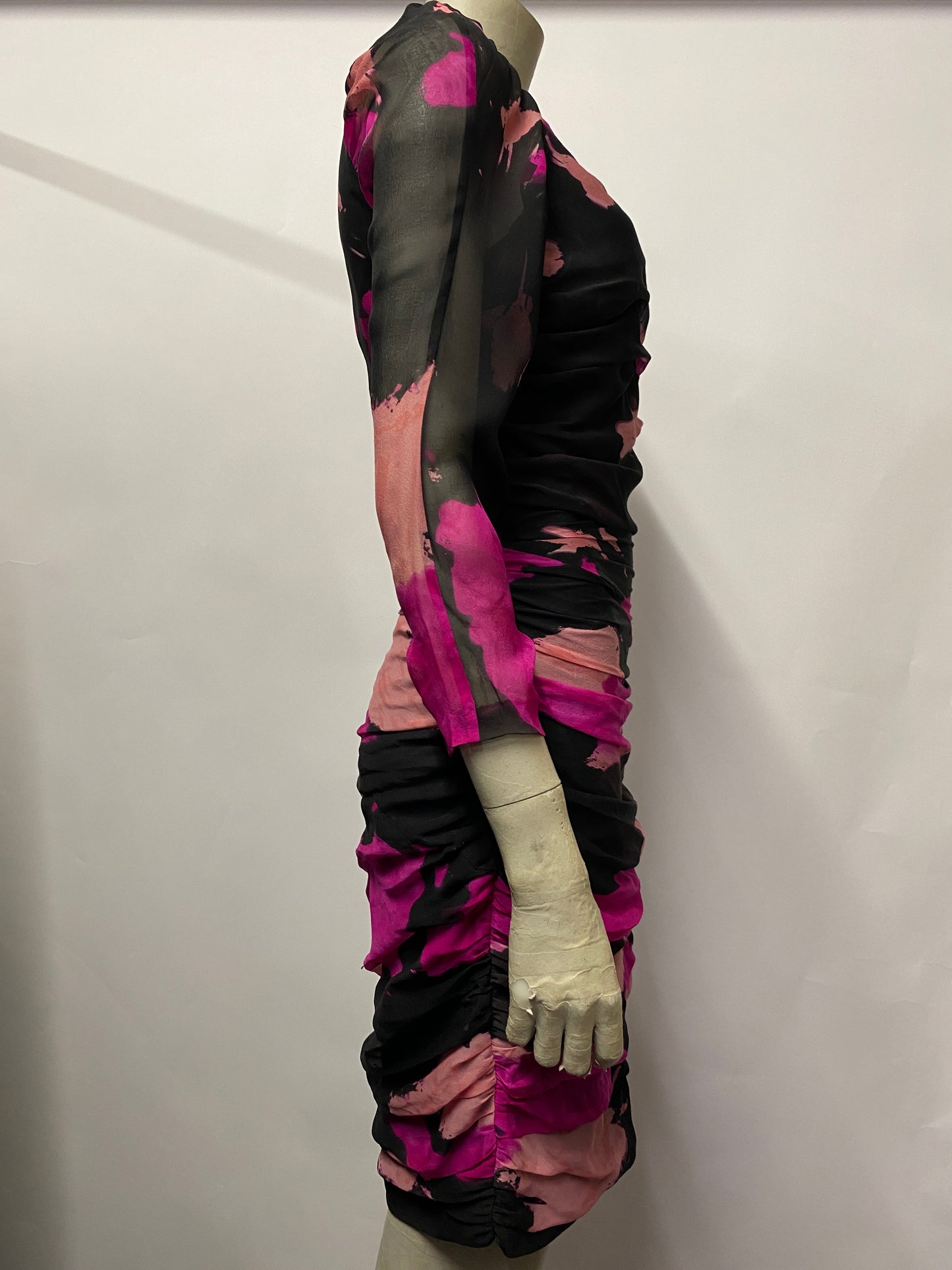 Diane Von Furstenberg Pink and Black Silk Ruched Mini Dress 10