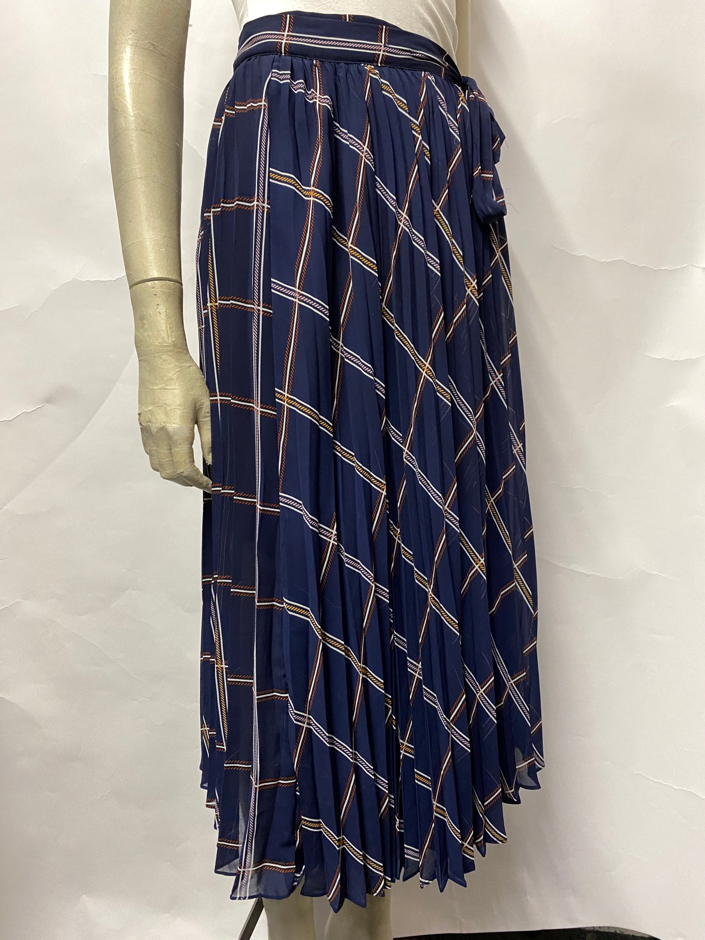 Reserved Navy Chequered Pleated Midi Skirt 12