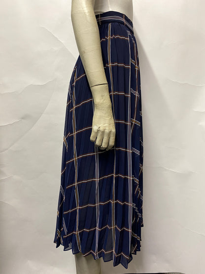 Reserved Navy Chequered Pleated Midi Skirt 12