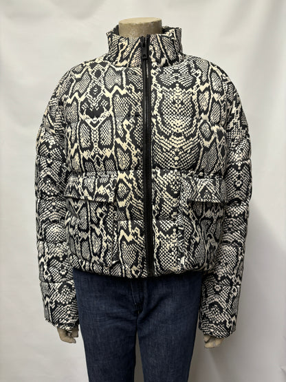 JK.Attire Black and White Snake Print Cropped Puffer Jacket Small