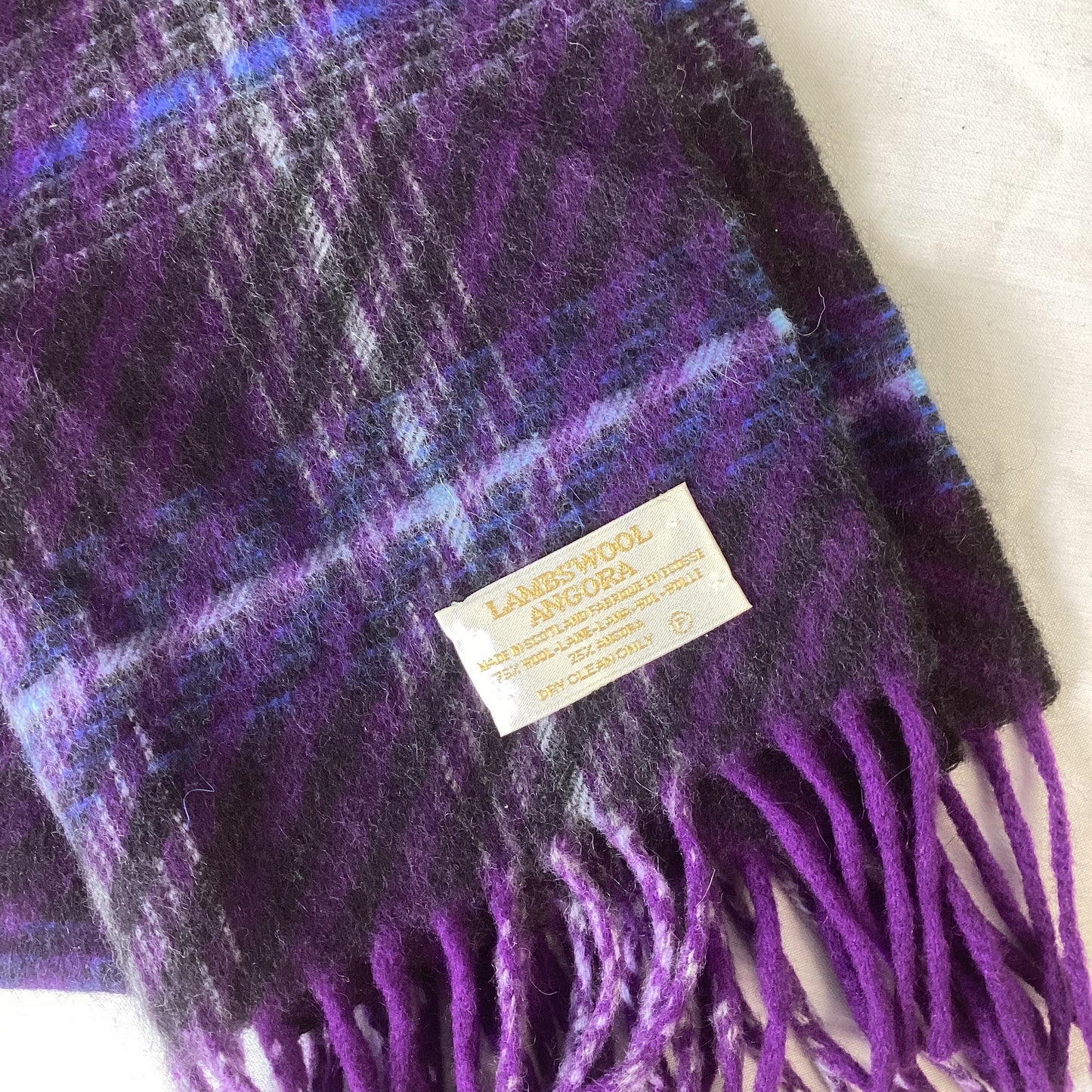 Made In Scotland Purple Tartan Lambswool Angora Scarf