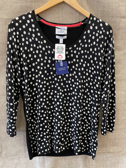 Antoni & Alison New with Tags Black Cream Spot Pure Merino Wool Jumper X Large