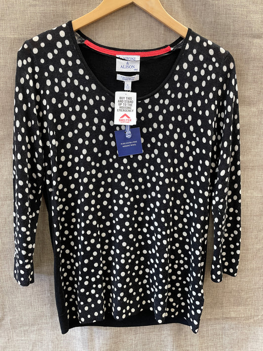 Antoni & Alison New with Tags Black Cream Spot Pure Merino Wool Jumper X Large