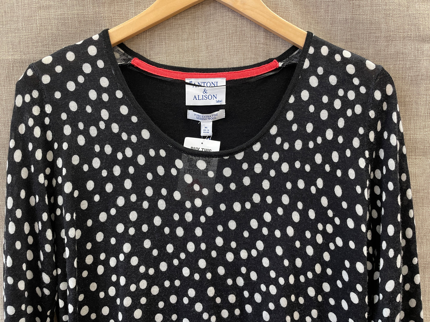 Antoni & Alison New with Tags Black Cream Spot Pure Merino Wool Jumper X Large