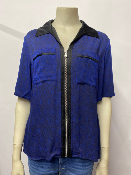 Phillip Lim Blue and Black Floral Zip Up Boxy Shirt 8