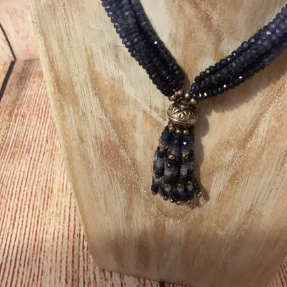Blue Sapphire Multi Beaded 925 Hallmark Clasp Necklace