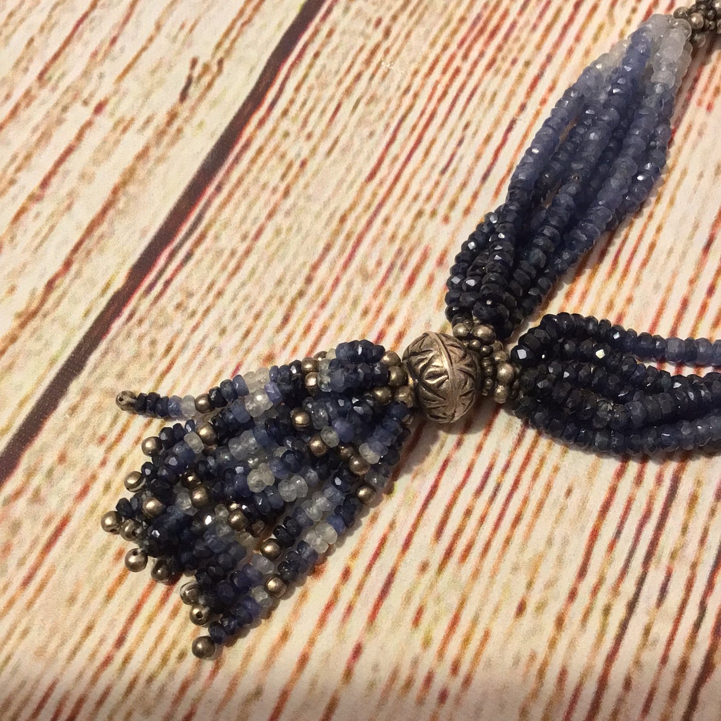 Blue Sapphire Multi Beaded 925 Hallmark Clasp Necklace