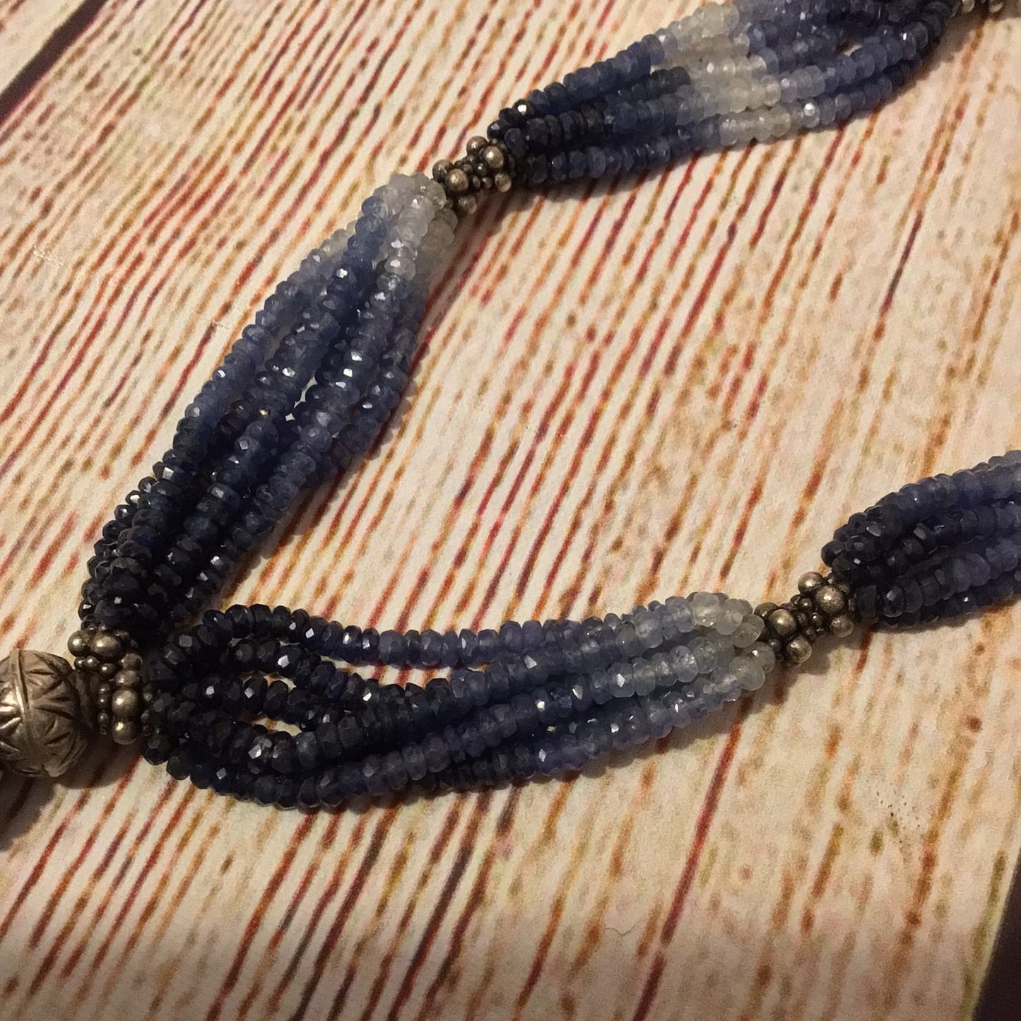 Blue Sapphire Multi Beaded 925 Hallmark Clasp Necklace