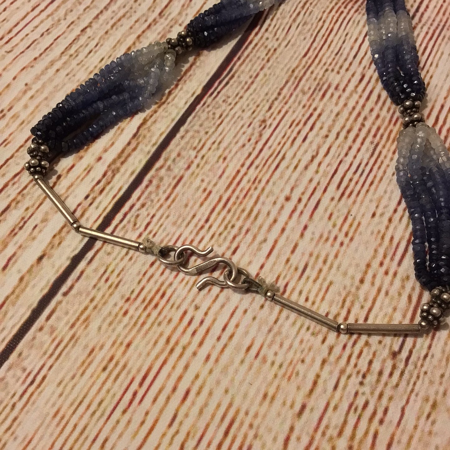 Blue Sapphire Multi Beaded 925 Hallmark Clasp Necklace