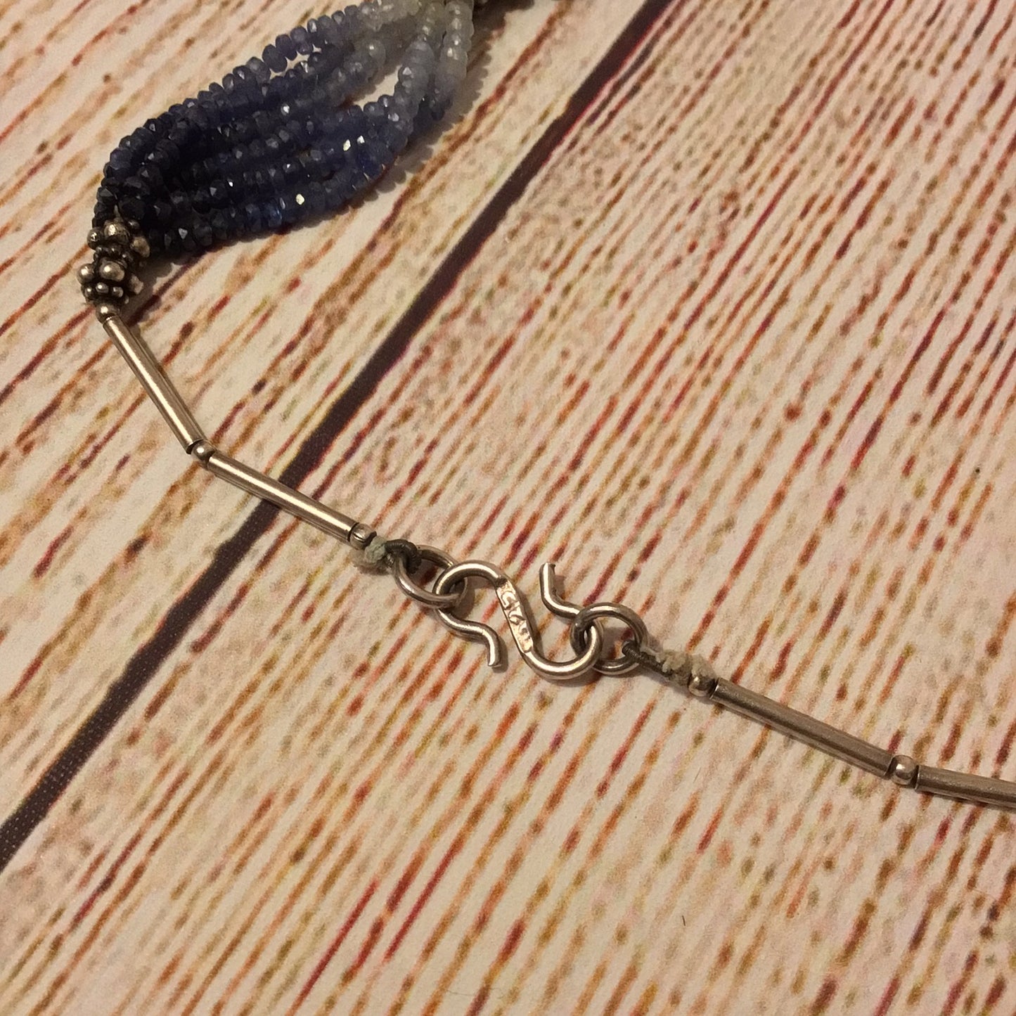 Blue Sapphire Multi Beaded 925 Hallmark Clasp Necklace