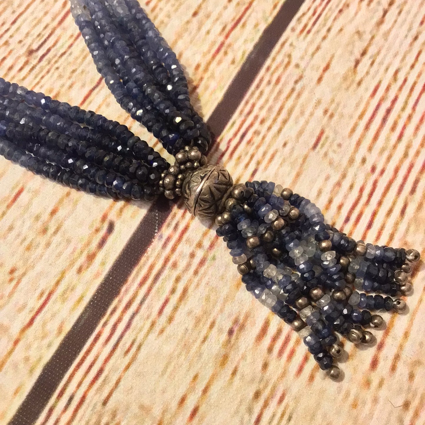 Blue Sapphire Multi Beaded 925 Hallmark Clasp Necklace