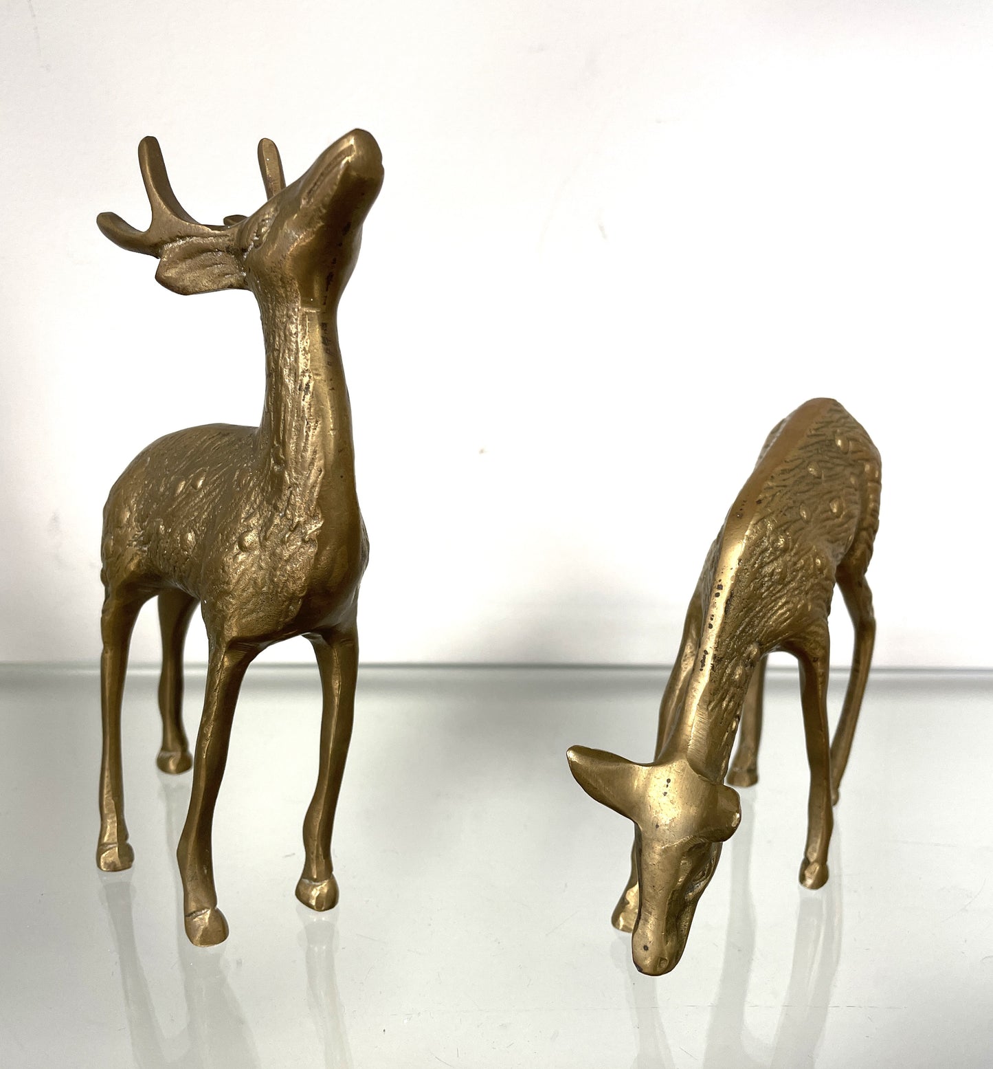 Vintage Midcentury Set 2 Brass Deer Reindeer