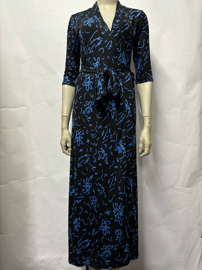 Jigsaw Blue and Black Scribble Wrap Dress XS BNWT