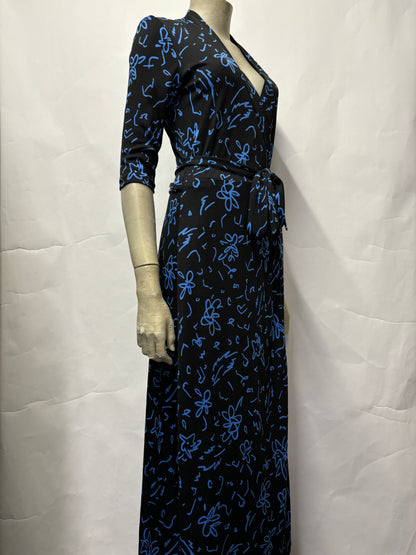 Jigsaw Blue and Black Scribble Wrap Dress XS BNWT