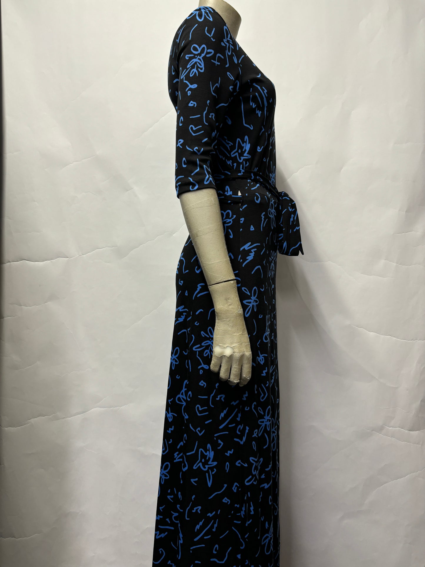 Jigsaw Blue and Black Scribble Wrap Dress XS BNWT