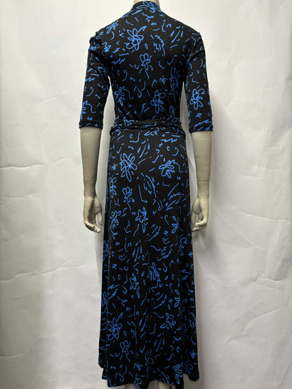 Jigsaw Blue and Black Scribble Wrap Dress XS BNWT