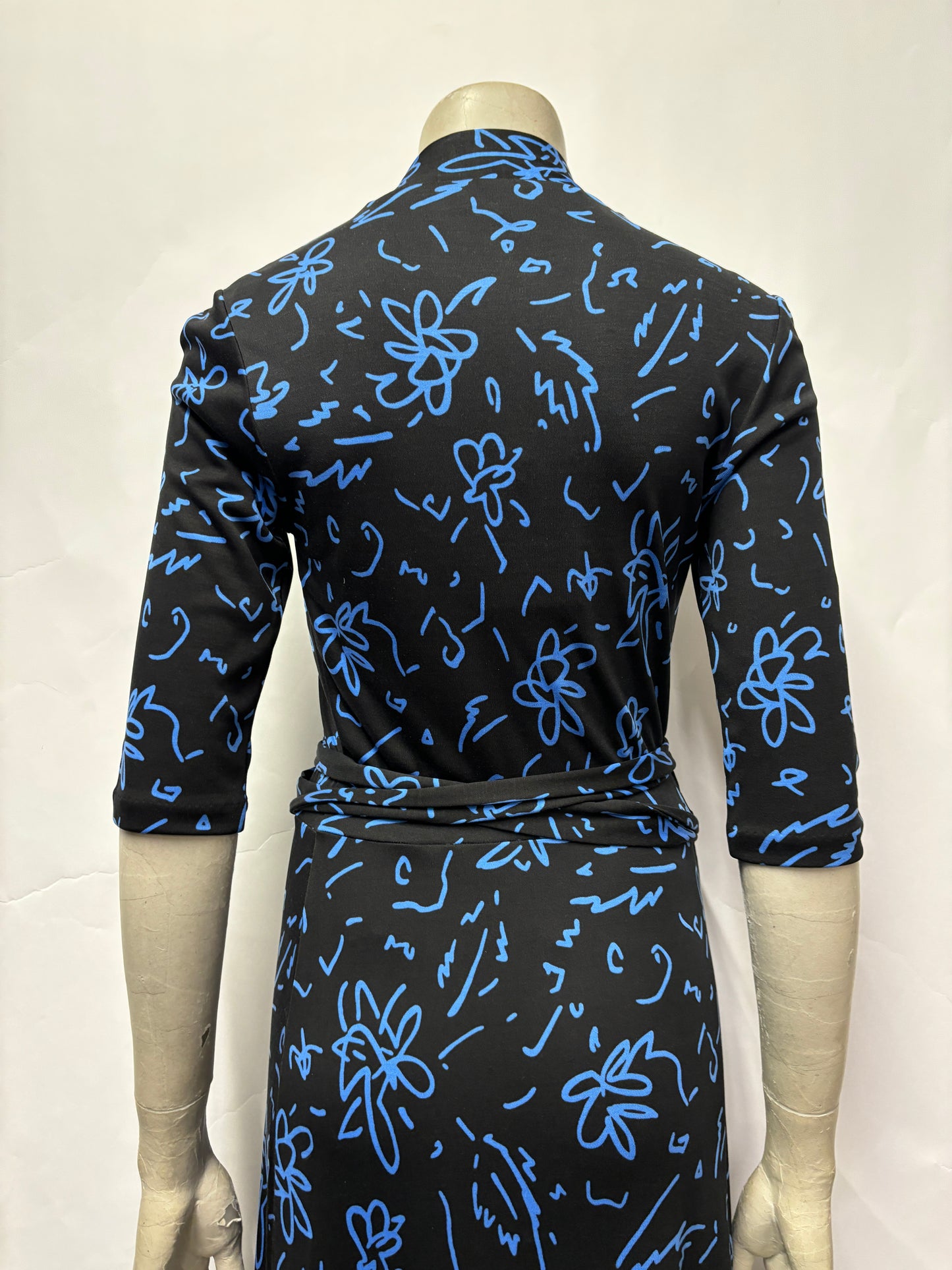 Jigsaw Blue and Black Scribble Wrap Dress XS BNWT