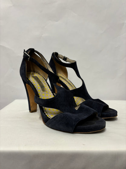 Boden Navy Blue Suede Open Toe Heel Sandals 3