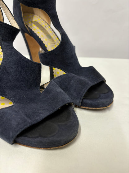 Boden Navy Blue Suede Open Toe Heel Sandals 3