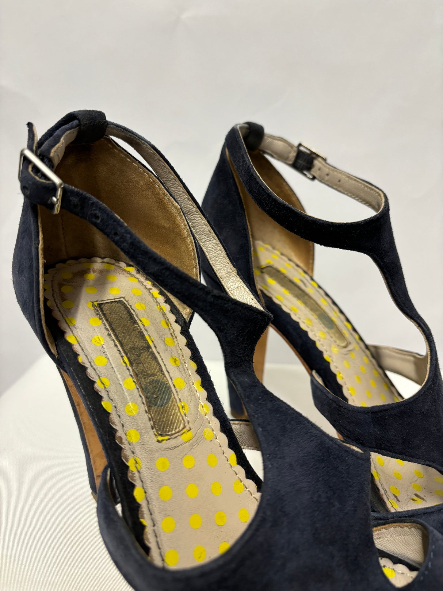 Boden Navy Blue Suede Open Toe Heel Sandals 3