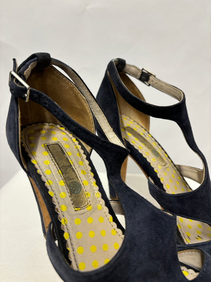 Boden Navy Blue Suede Open Toe Heel Sandals 3