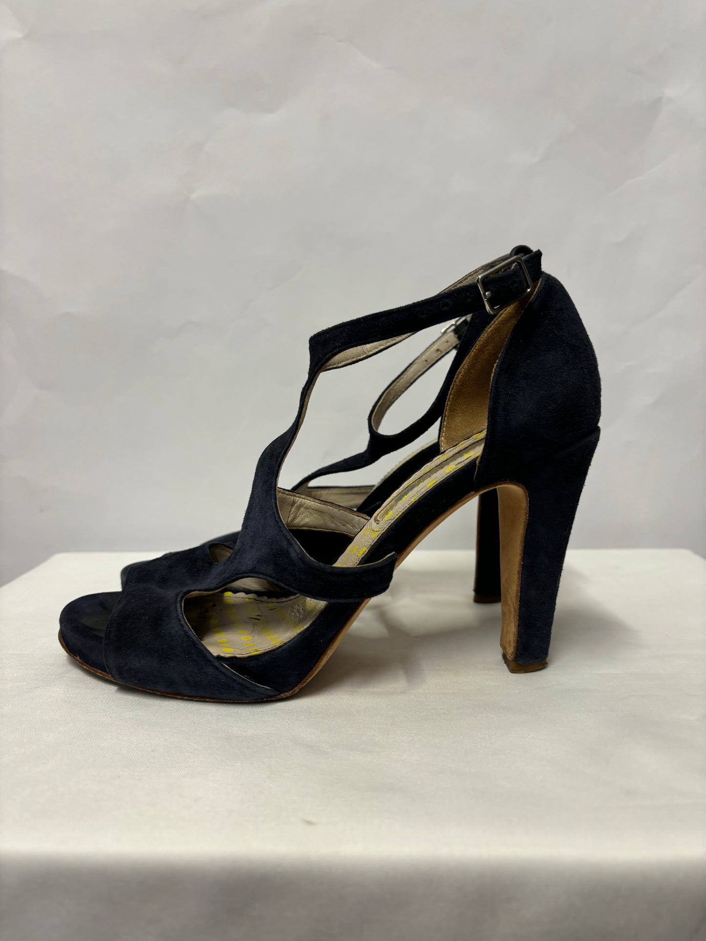 Boden Navy Blue Suede Open Toe Heel Sandals 3