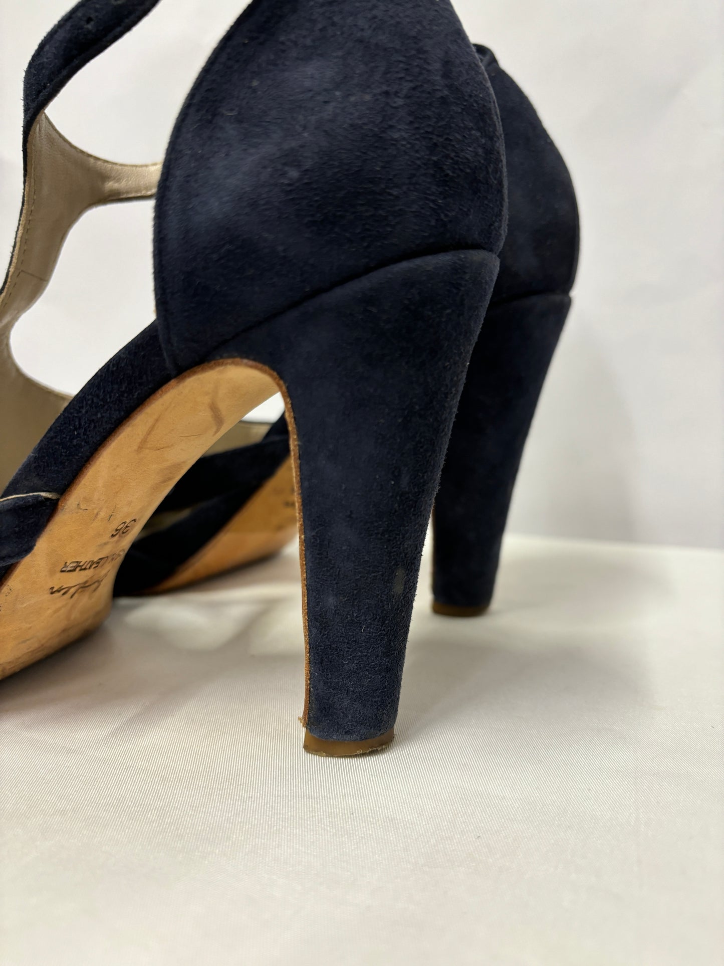 Boden Navy Blue Suede Open Toe Heel Sandals 3