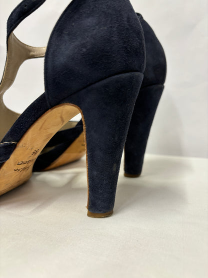 Boden Navy Blue Suede Open Toe Heel Sandals 3