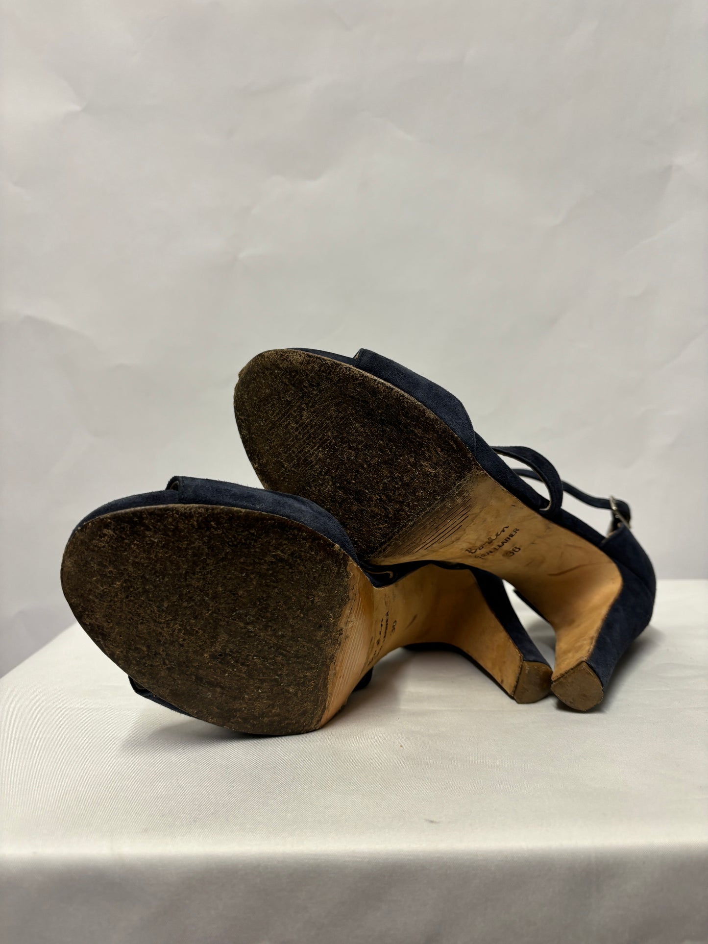 Boden Navy Blue Suede Open Toe Heel Sandals 3