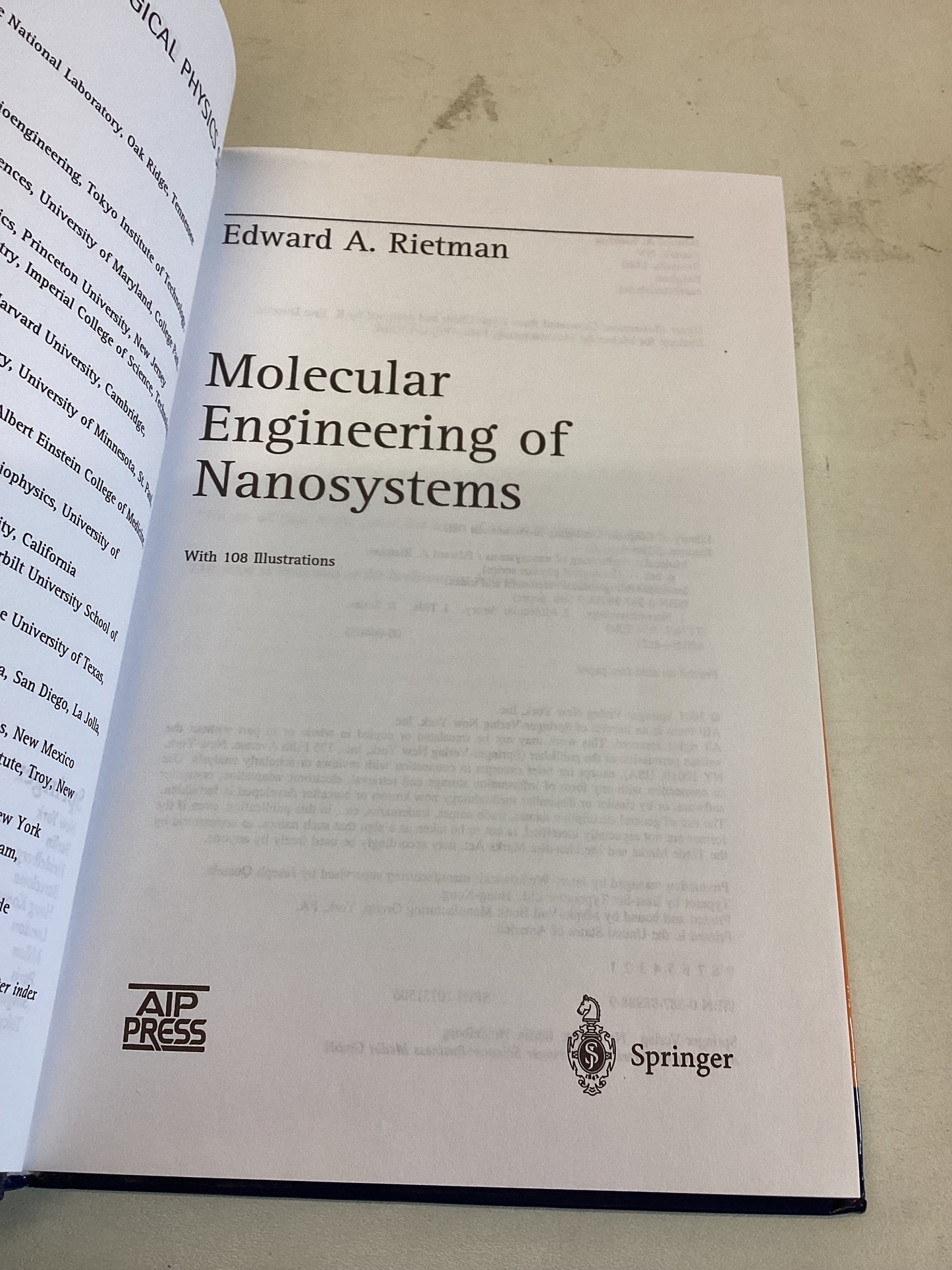 Molecular Engineering of Nanosystems Edward A Rietman Biological Physics Series