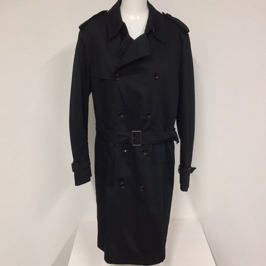 Bugatti Black Trench Coat w/Belt & Zipped In Cotton Blend Lining Size 50