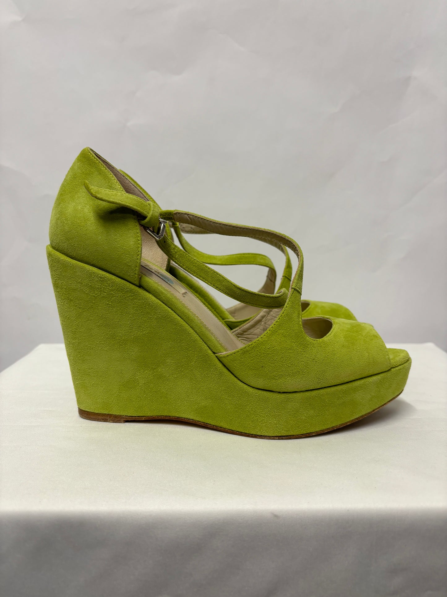 Boden Green Suede Open Toe Wedge Heel Sandals 4