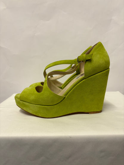 Boden Green Suede Open Toe Wedge Heel Sandals 4