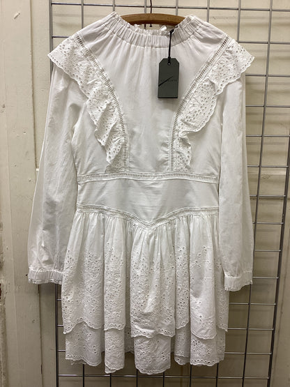 AllSaints Aislyn Broderie Anglaise Eyelet Ruffle Mini Dress – Chalk White – Size 6 – BNWT