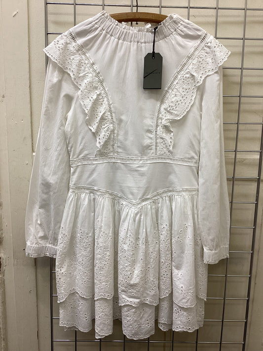 AllSaints Aislyn Broderie Anglaise Eyelet Ruffle Mini Dress – Chalk White – Size 6 – BNWT